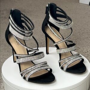 ALDO Suede Black Strappy Heels with Rhinestones